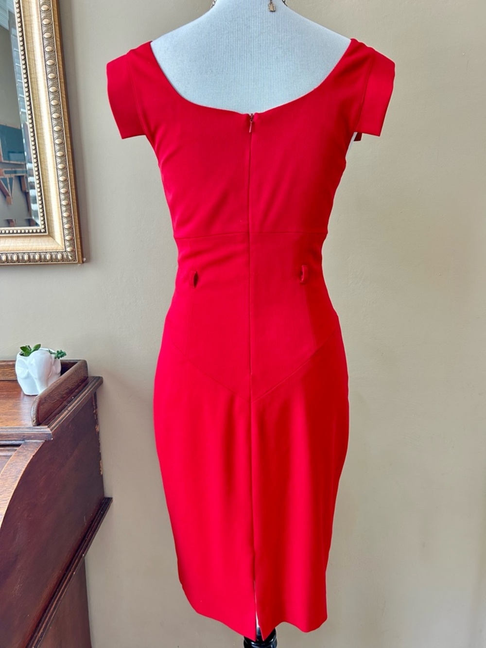 Black Halo Jackie O Belted Cocktail Sheath Dress Cherry Red Size 4 - Picture 9 of 16